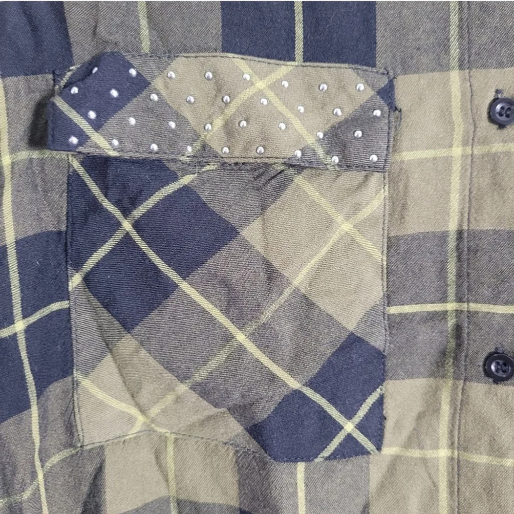 Women Zara Basic Shirt Green Black Plaid L